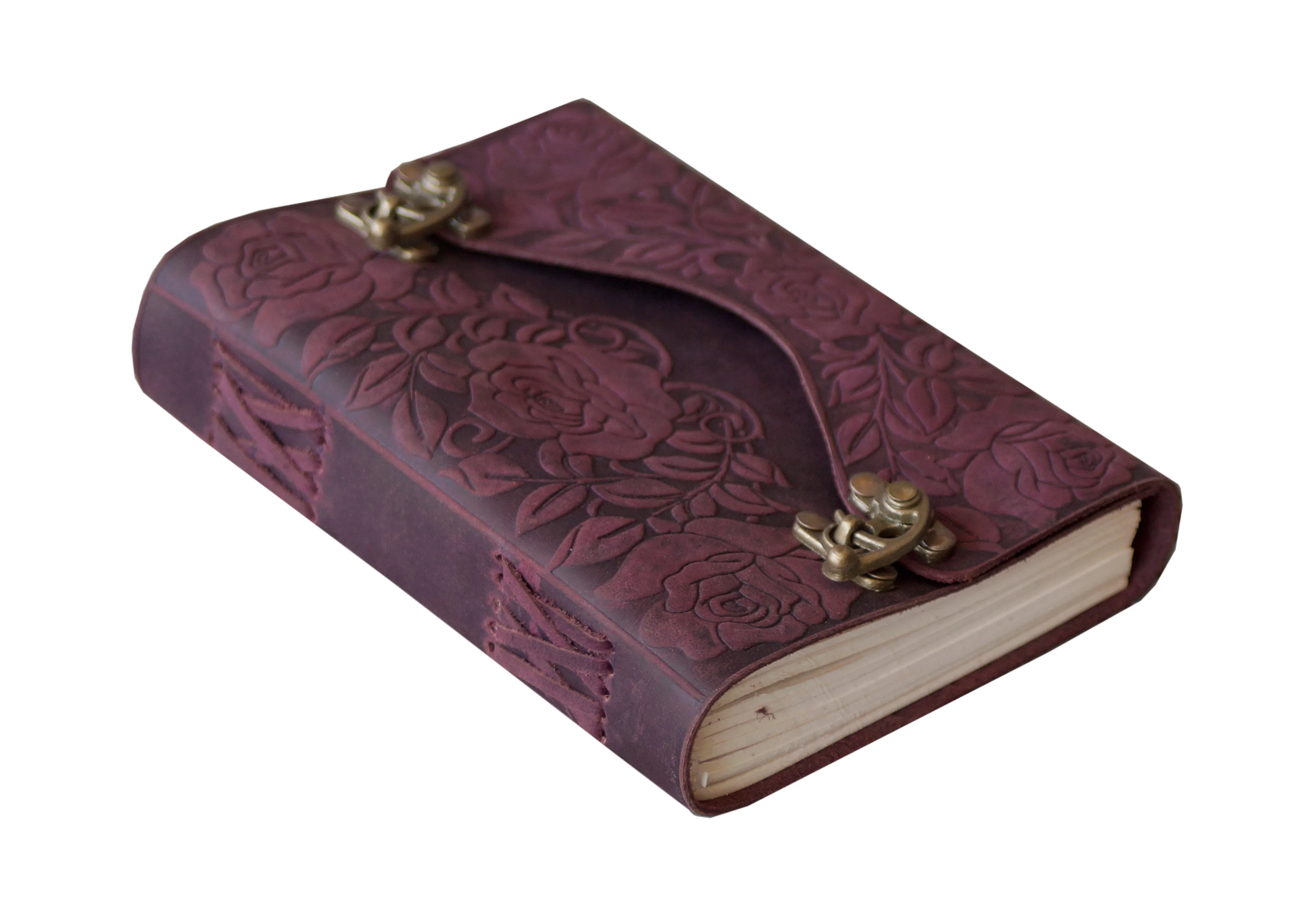 Vintage Style Handmade Soft Leather Antique Garden Flower Design C - Lock Notebook & Sketchbook Leather Journal Office Suppliers