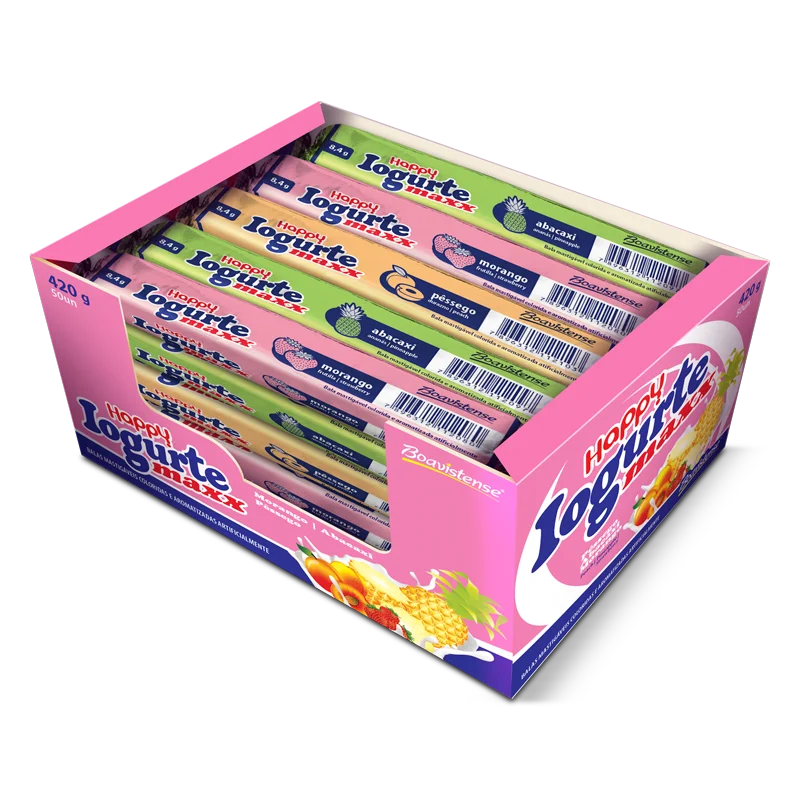 
69061 - Happy Maxx Yogurt Strawberry, Peach and Pineapple Chewy Candy in Stick 8,4g 8x50un 