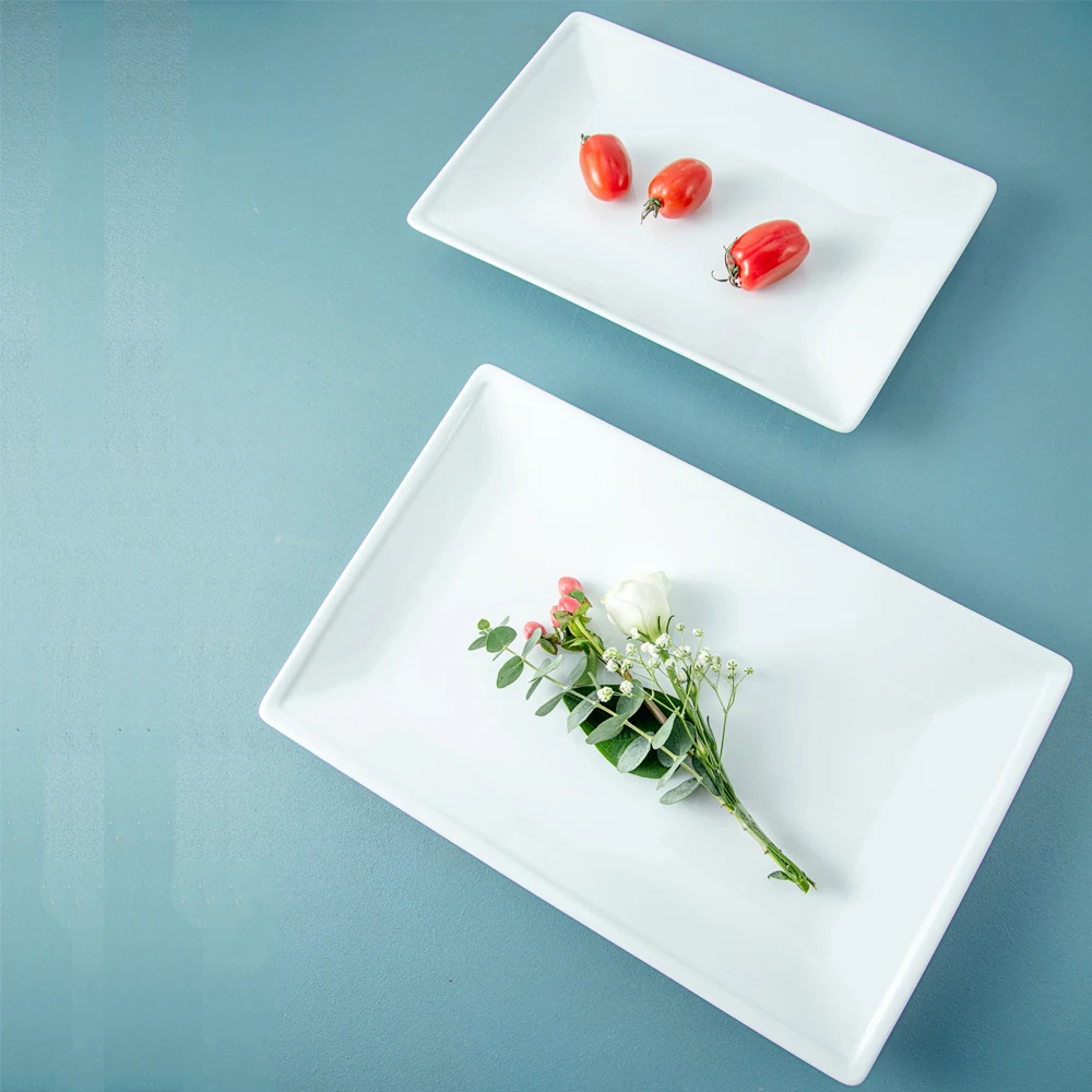 OEM [ HOT PRODUCT] Plain white long rectangle dessert plate made in Viet Nam for restaurant