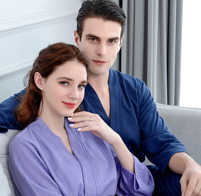 Sexy 100% Cotton Women Man Spa Bathrobe Waffle Hotel Bath Robes Cotton Pajamas Nightgown