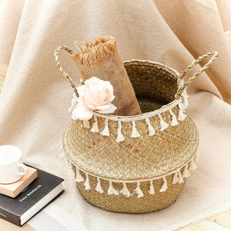 
Foldable Reusable Biodegradable Picnic, Laundry, Plants growing, storage Seagrass Basket Vietnam Handicraft With 5 Sizes 