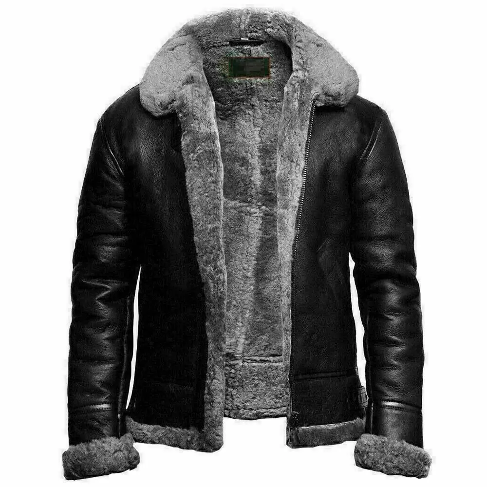 
Bomber Pilot Aviator B3 Flying Real Sheepskin Leather Jacket 