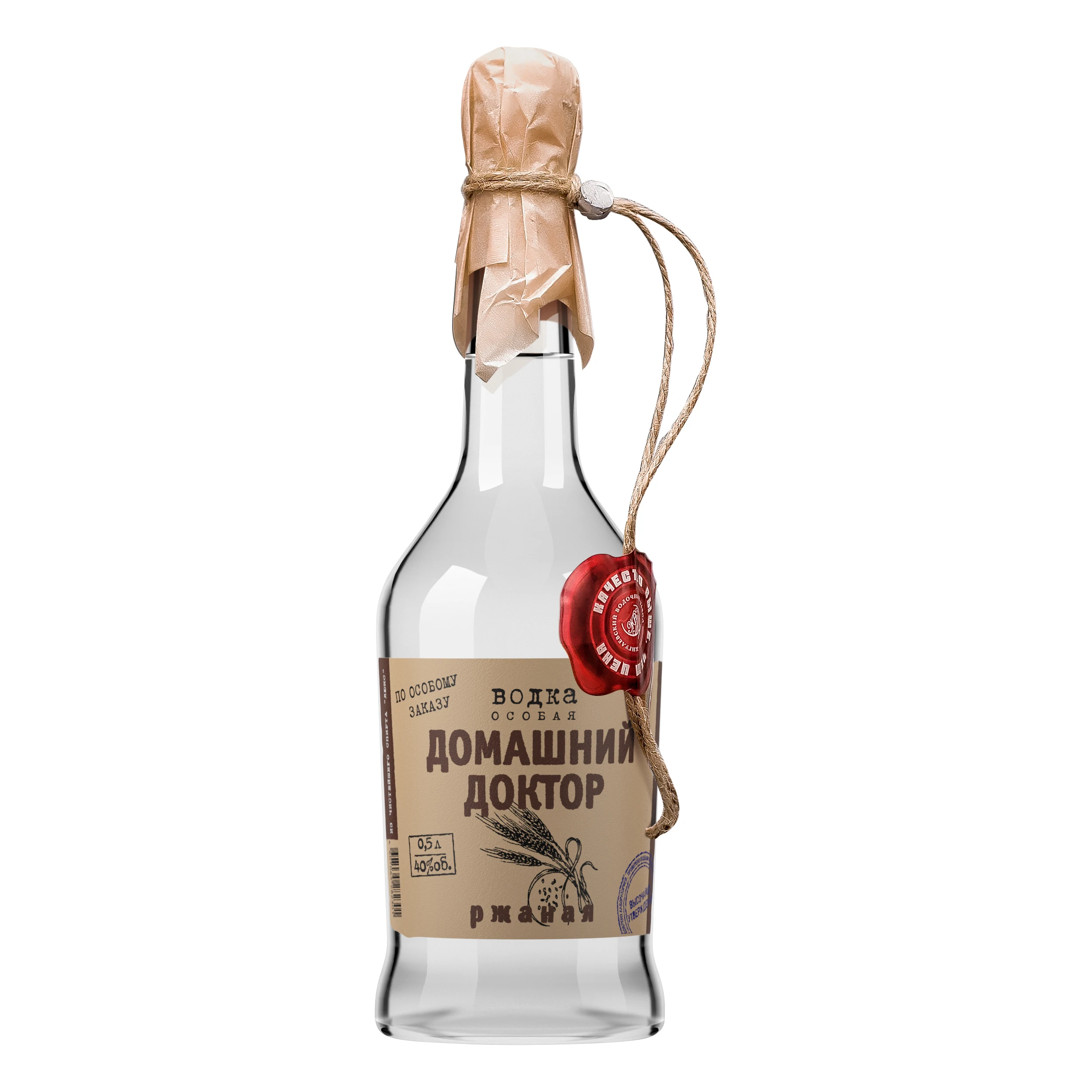 Алкоголь класса люкс (40% Альк.) Бутылка в стеклянной упаковке «Семейный доктор» (Rye), 500 мл, русская натуральная водка