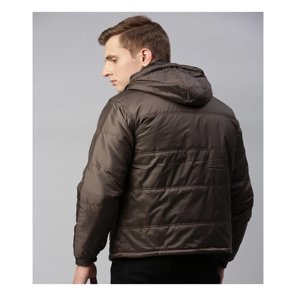 Мужская ветровка с капюшоном темно-коричневая однотонная куртка верхняя одежда для зимы