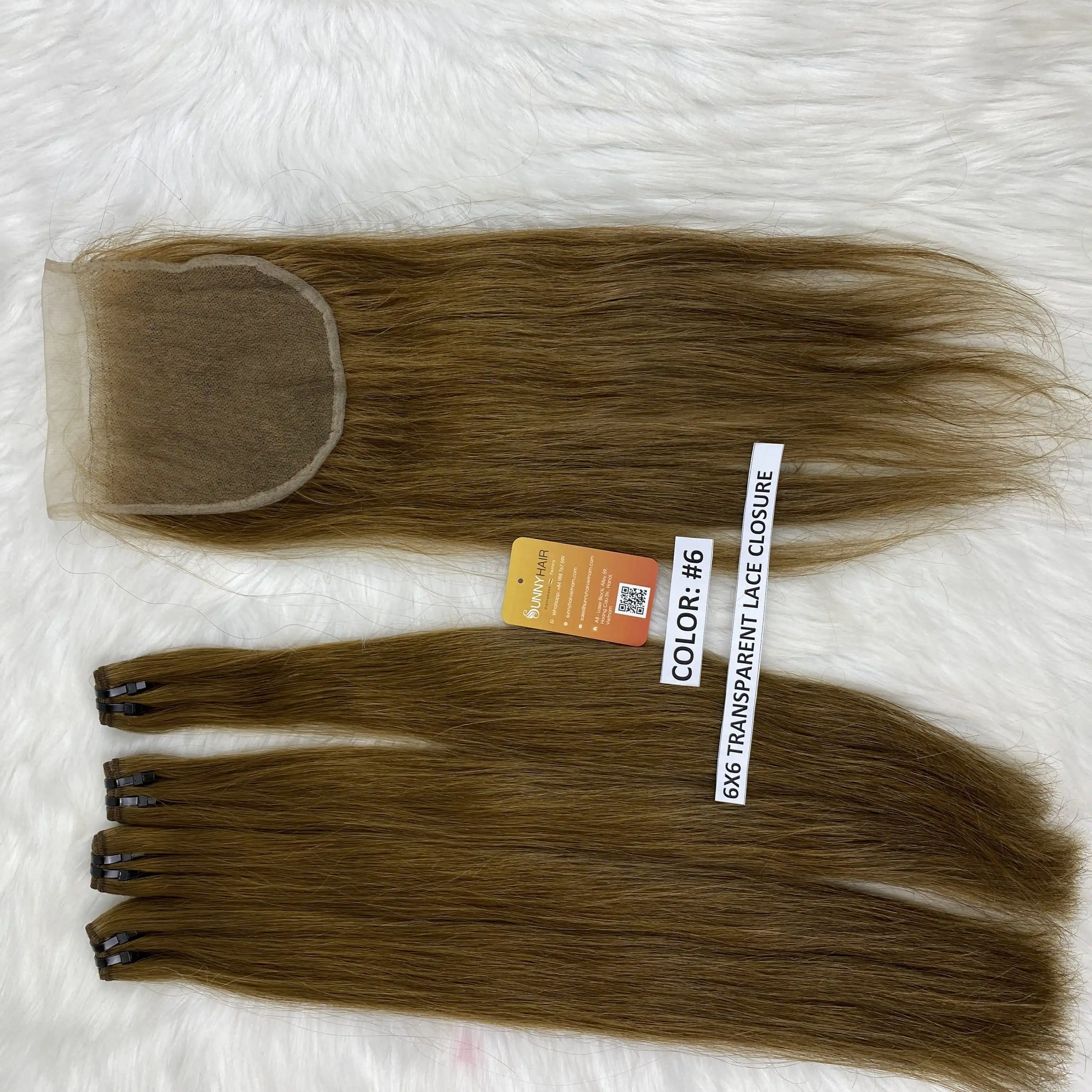 Best Selling Brazilian Combo 3 bundles&1 Lace Closure 6x6 Transparent chestnut color Mink Human Hair Unprocessed Raw Supplier