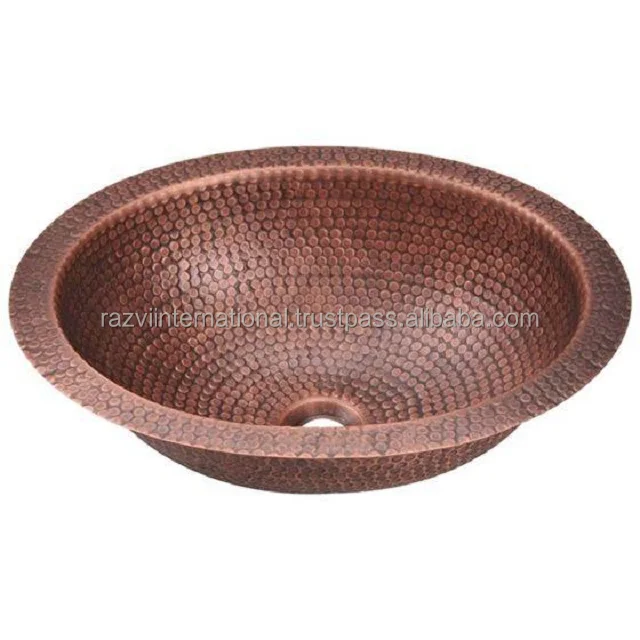 Shiny polished Round Copper hammered sink
