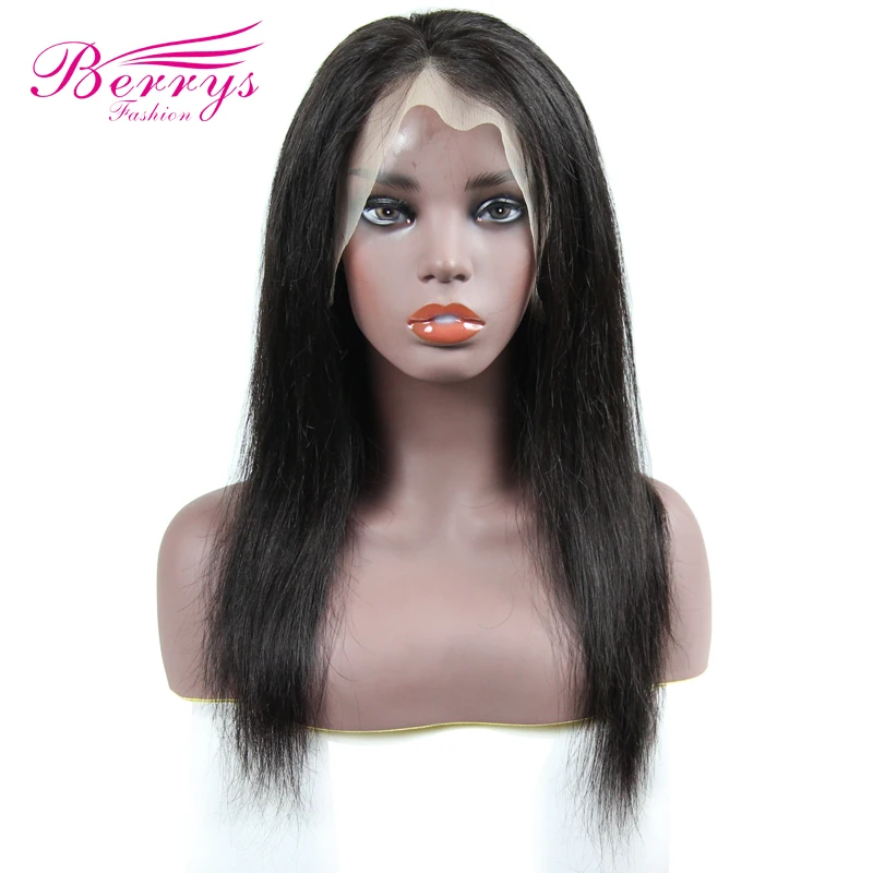 
BerrysFashion Brazilian 100% Human Hair Lace Front Wig Virgin Hair Glueless Straight Transparent Lace Frontal Wigs No Shedding 