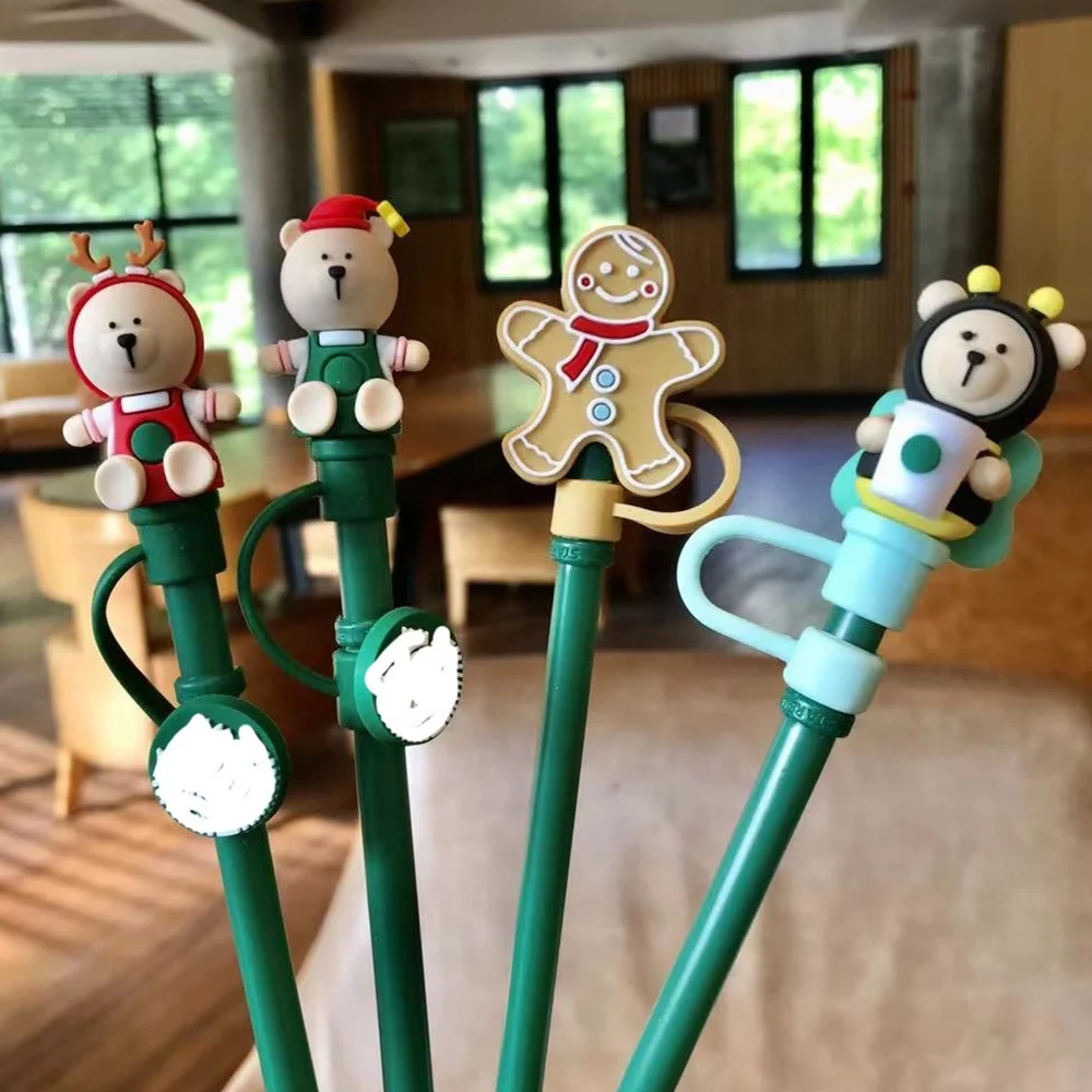 Reusable Silicone Straws Tips Dust Proof Plug Covers Caps Custom Christmas Straw Tip Cover For Decor