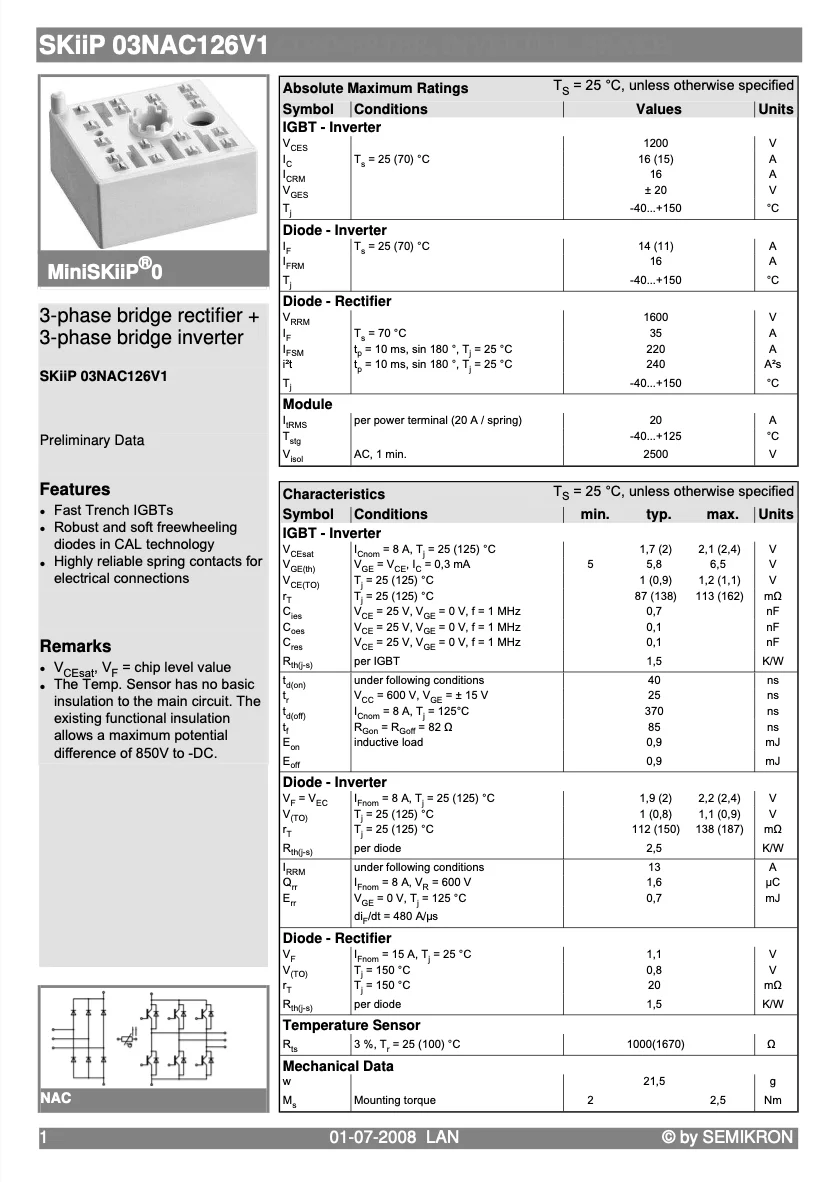 Good Quality Original And Certified SKiiP 03NAC126V1 From Germany Other Sensors Motion Sensors