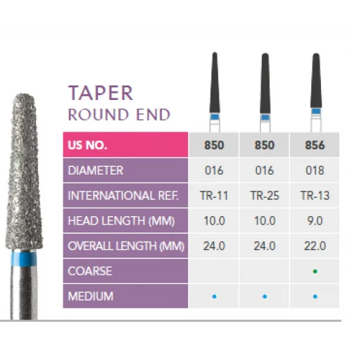 Prima Dental Taper Round Diamond Bur Pack of 5 Burs