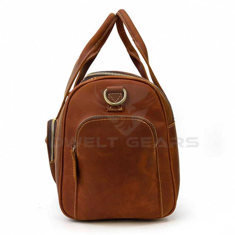Latest Fashion Simple High Capacity 100% Genuine Leather Duffle Bag Large Capacity Unisex Travel Bag Zipper Closure Customizable