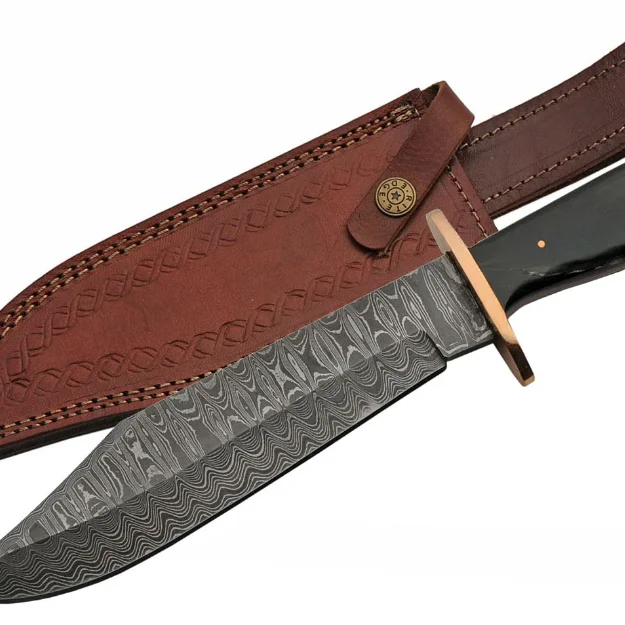 
JUST AWESOME CUSTOM DESIGN HAND MADE DAMASCUS AMAZING STYLE HUNTING AND BOWIE KNIFE WITH BLACK HORN HANDLE AND BRASS GUARD 