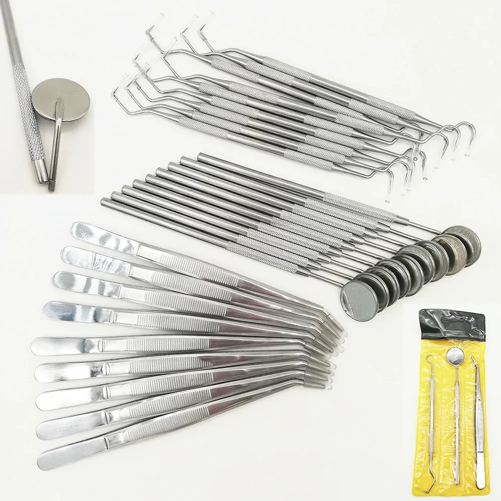 Dental Mirror Kit Dentistry Lab Mouth Mirror Dentists Pick Tool Teeth Scaler Dentist Tools Dental Materials Kits 3 pcs/Set