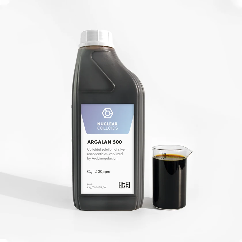 Высококачественный недорогой Серебряный Наночастицы коллоидный раствор аргалан 500, Арабиногалактан стабилизированный, антибактериальные свойства