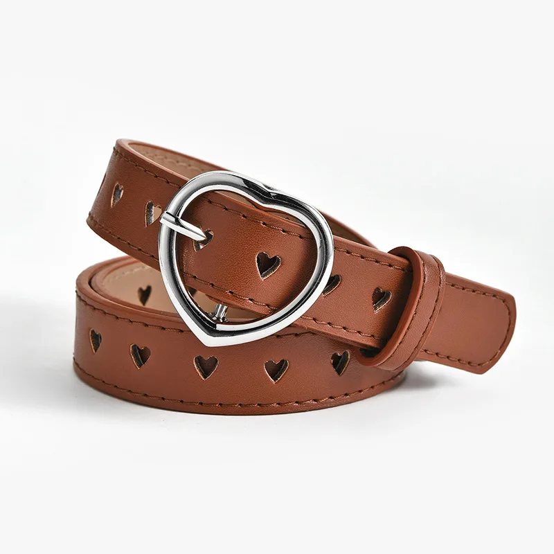 Wholesale 25mm Korean Design heart-shaped women PU leather belt Fashion decorative jeans belt for girls