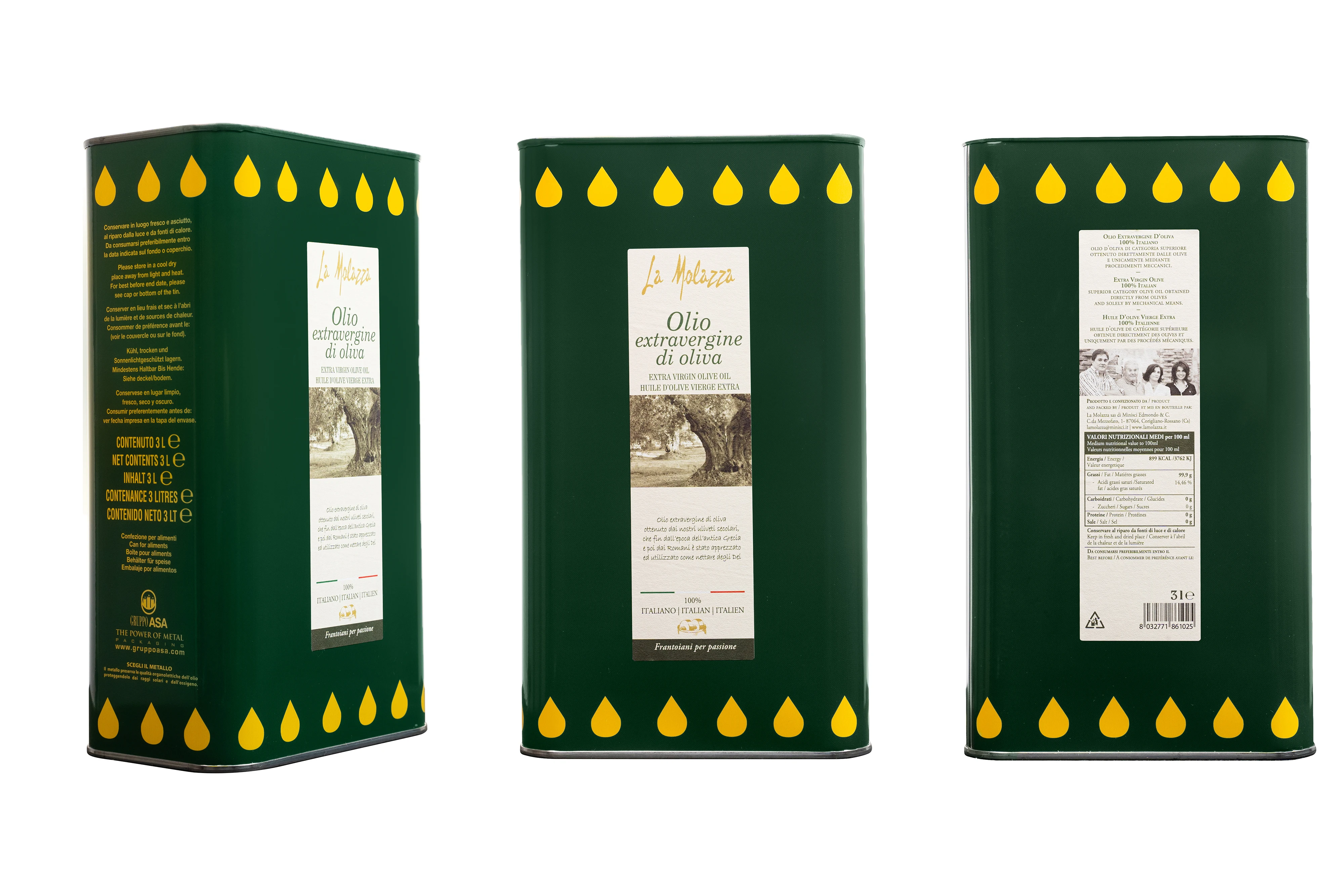 100% Italian Extra Virgin Olive Oil in 3L metal can ideal for use in the kitchen with a characteristic flavor