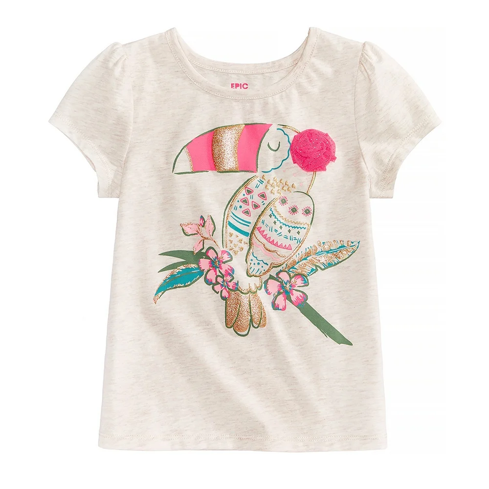 Summer cotton children clothes lovely baby tops kids girls t shirt flutter short sleeve embroidery & printed o-neck