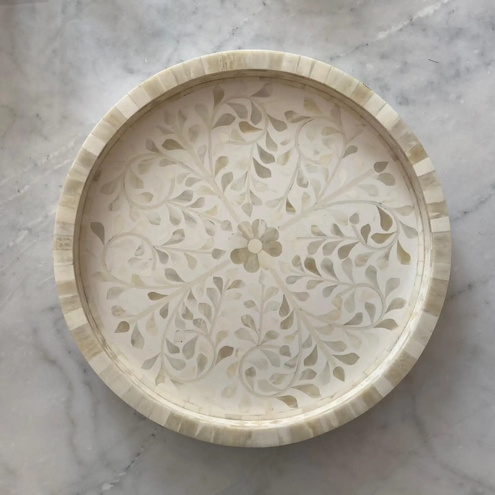 
Mother of pearl inlay Serving tray / plate for Home with handle Hotel and Catering Ware resin inlay 