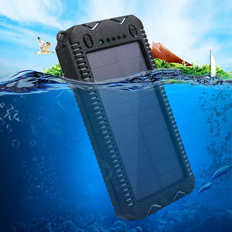 Faman Cell Phone Charger Waterproof Portable Solar Power Bank 10000mah LED Light Solar Charger