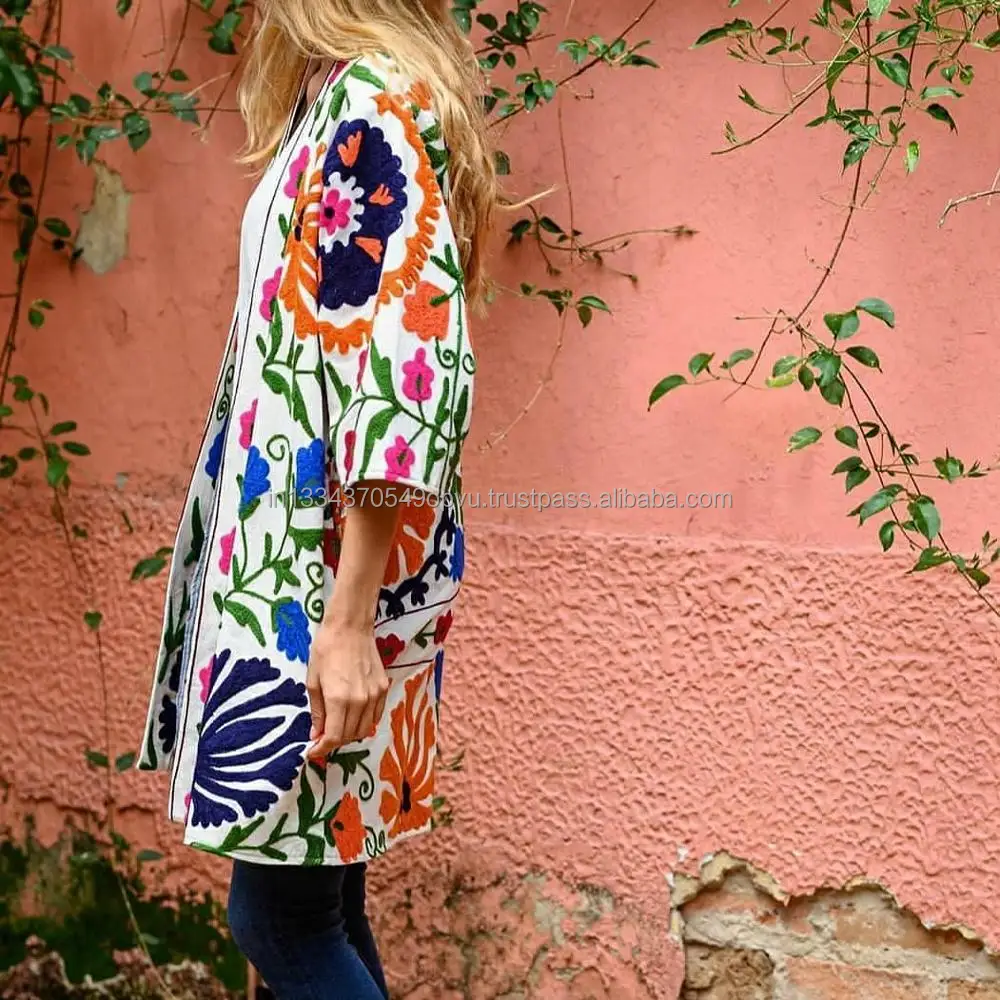 Christmas New Collection Suzani Embroidered Kimono Women Jacket Wholesale Uzbek Fashion Winter Cotton Coat Vintage World Robe