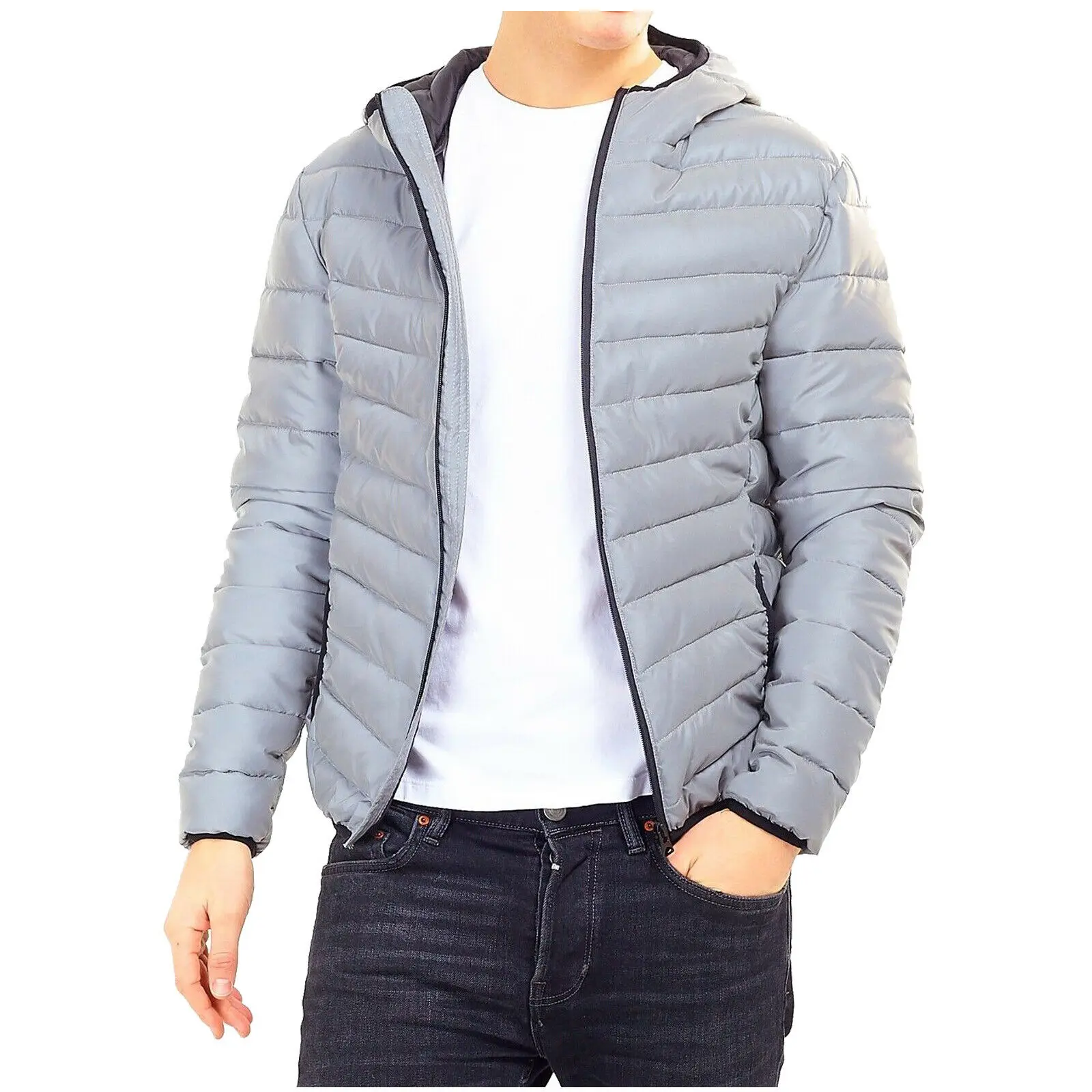 BRAVE SOUL MEN QUILTED HOODED PADDED BOMBER JACKET WARM BUBBLE PUFFER PUFFA COAT bubble jacket 2020