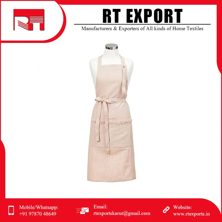 Wholesale Price Top Quality Custom Design Cotton Linen Unique Print Cooking Kitchen Apron with Pockets