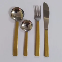 Stainless Steel Cutlery Set Of Fork, Knife, Spoons With Golden Handle At Cheap Price