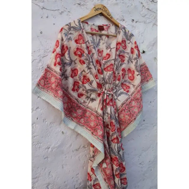 Caftan Woman Free Size Indian Hand Block & Floral Printed Cotton Woman Pario Tunics Maxi Gown Dress