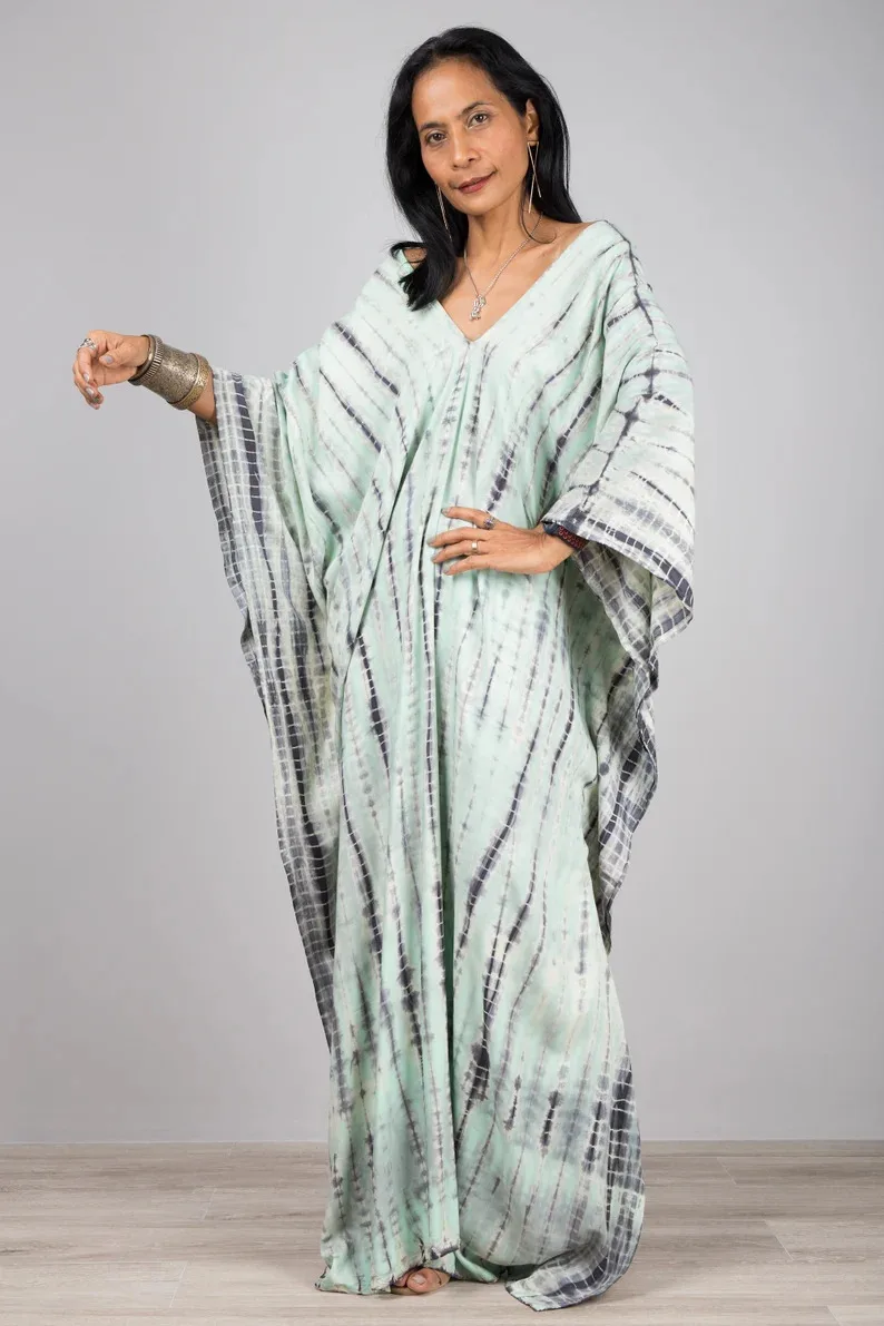 2021 New Arrival Summer Women Clothing Kaftan Manufacturers India Long Sleeve V-neck Tie Dye Kaftan Beach Clothing kaftan dress