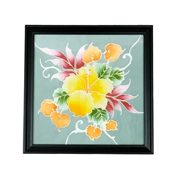 Malaysian batik silk painting Flowers 25 x 25cm