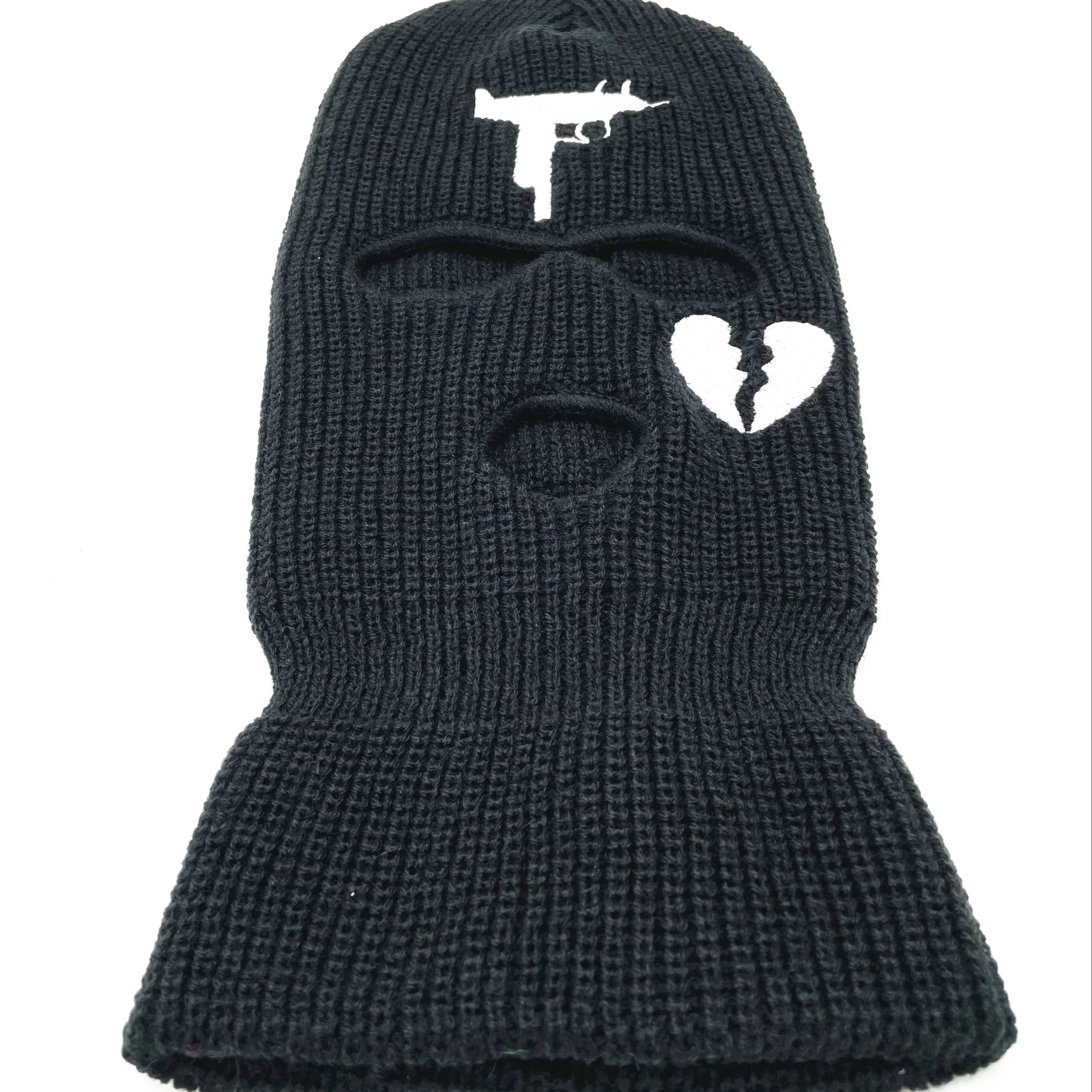 Бандит с 3 отверстиями разных цветов оптовая продажа закругленная вязаная спортивная шапка зимняя Мягкая шерстяная Балаклава облегающая