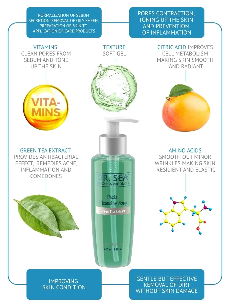 Очищающее мыло для лица-экстракт зеленого чая лосьон взрослых женщин быстрая доставка 3 раза в неделю обычный размер 210 мл