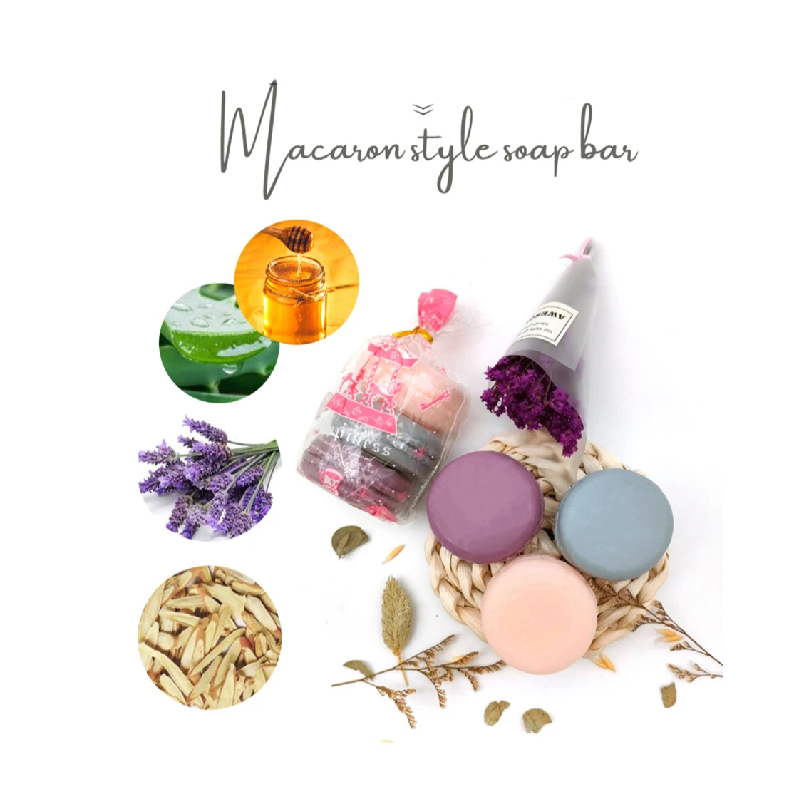 Macaron style cute natural handmade mini whitening bar soap set hotel