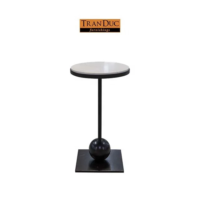 
Round white marble and black metal accent table for hotel bedroom furniture 