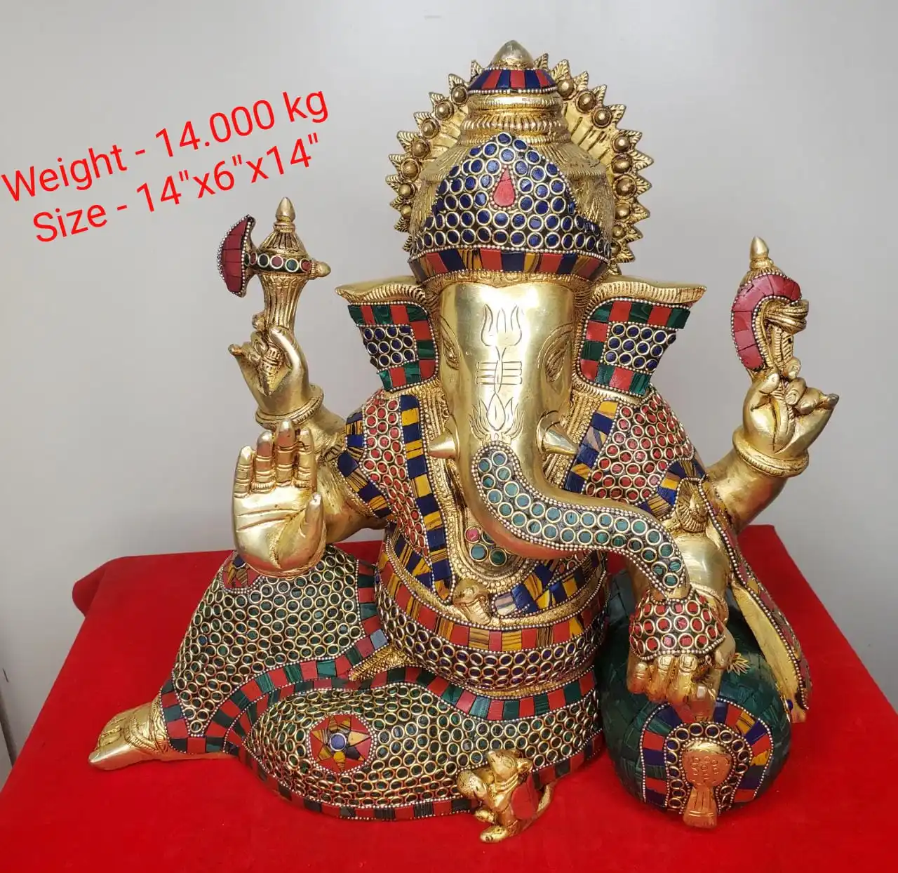 Ganesha idol with stone work brass