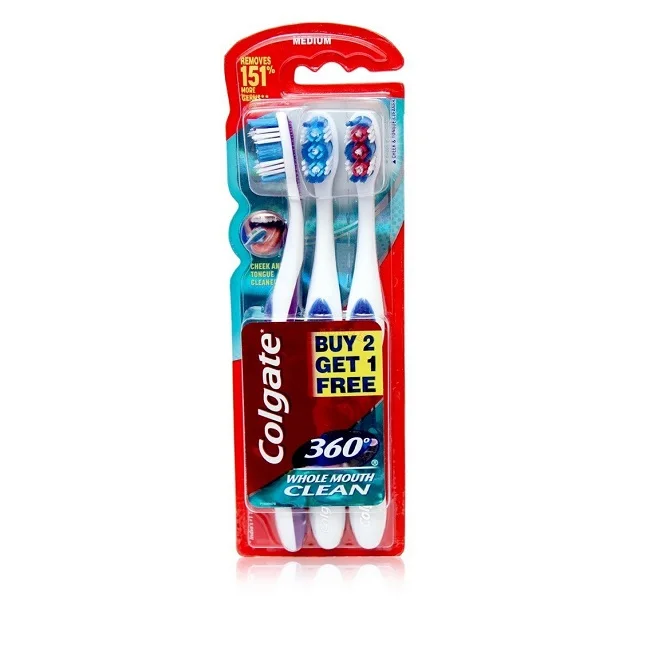 4 x Colgate 360 Whole Mouth Clean Toothbrush with Tongue Cleaner MEDIUM