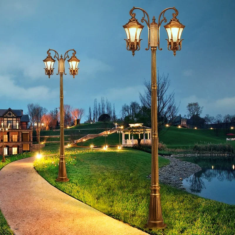Hepu Decorative Antique Matched Aluminum Classic European style lamp pole pathway landscape outdoor garden lights