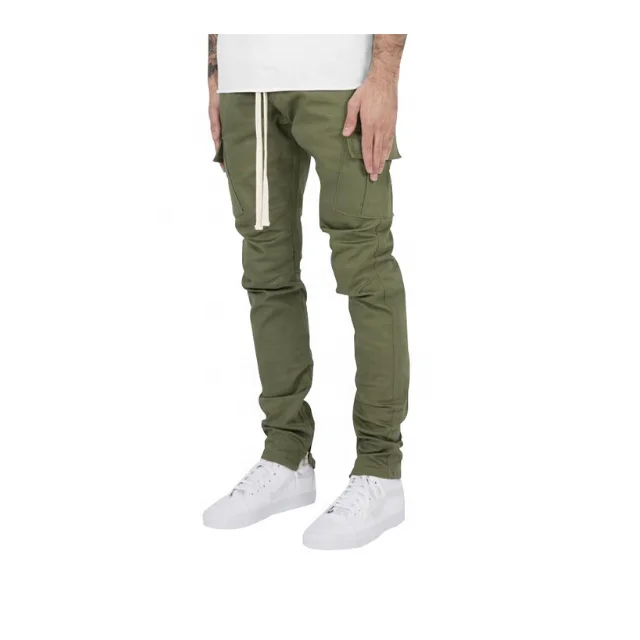 Wholesale high quality streetwear mens bottoms custom cargo jogger pants men in Olive green Cargo Trousers