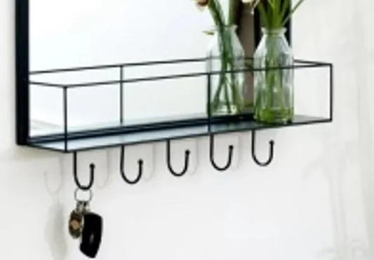 Trending Customised Rectangle Wall Mirror with Hooks Home storage Home Decor Wall & Display Shelves Antique Shelve Black Colours