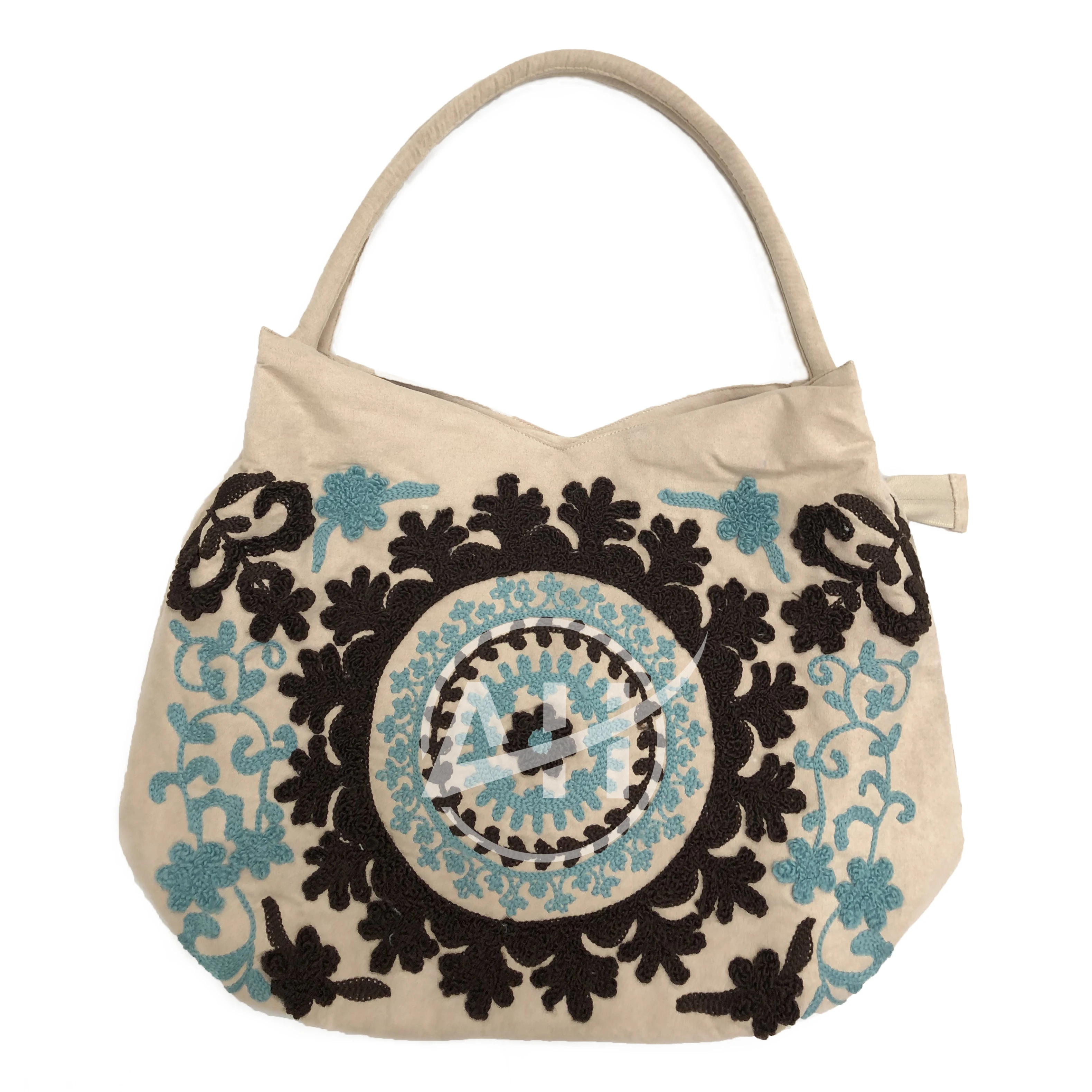 Mandala Embroidery Tangle Patterns Embroidery Suede Shoulder Bag, Handmade bags Chain Stitch Women Bags