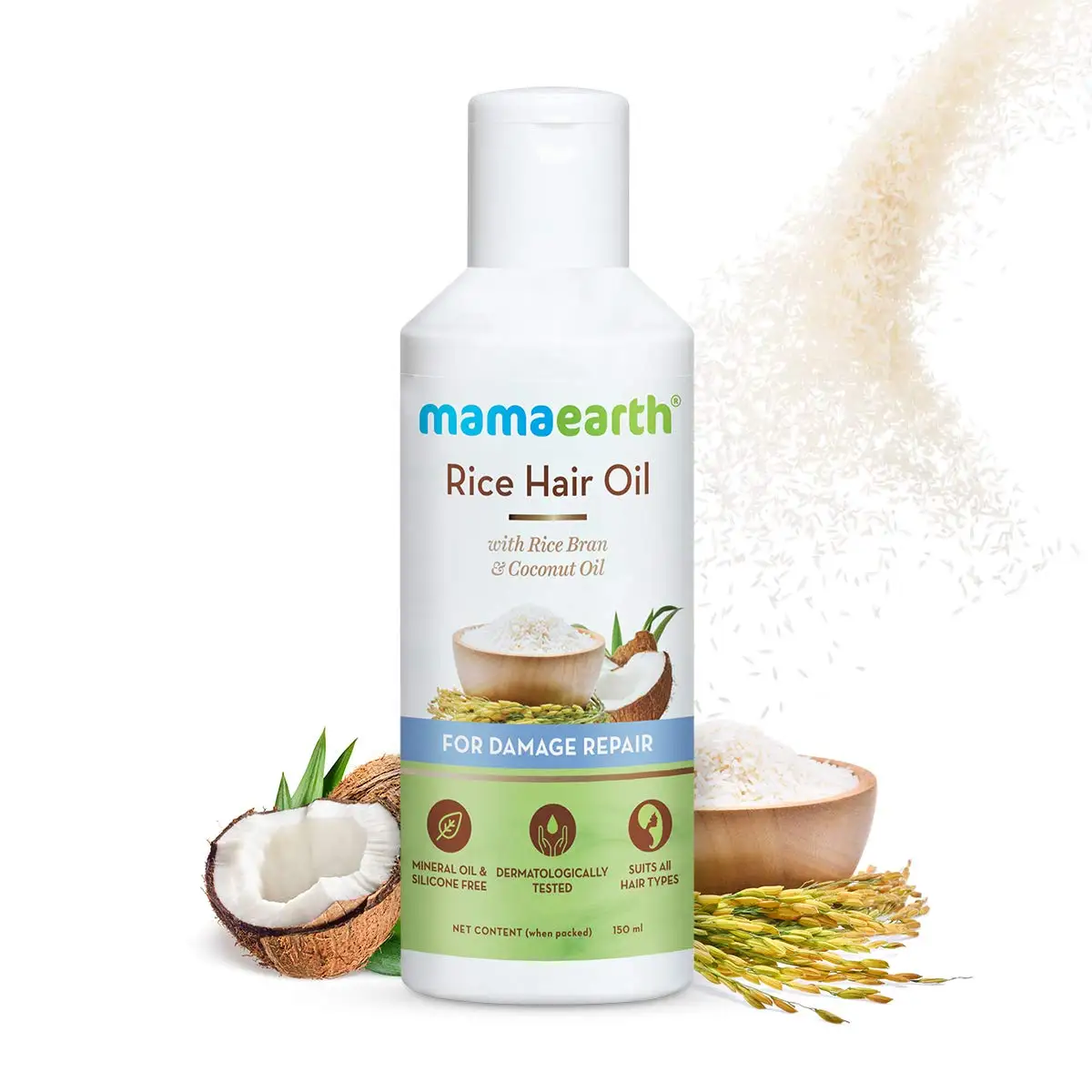 Mama earth Rice Hair Oil with Rice Bran & Coconut Oil For Damaged Dry and Frizzy Hair 150ml