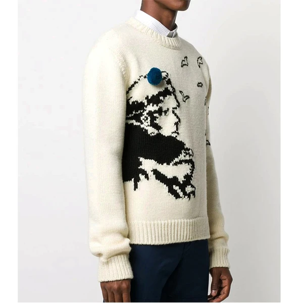 2021 Custom Streetwear Knitted Sweater Men Couple Outfit Oversized Fire Jacquard Wholesale Sweater