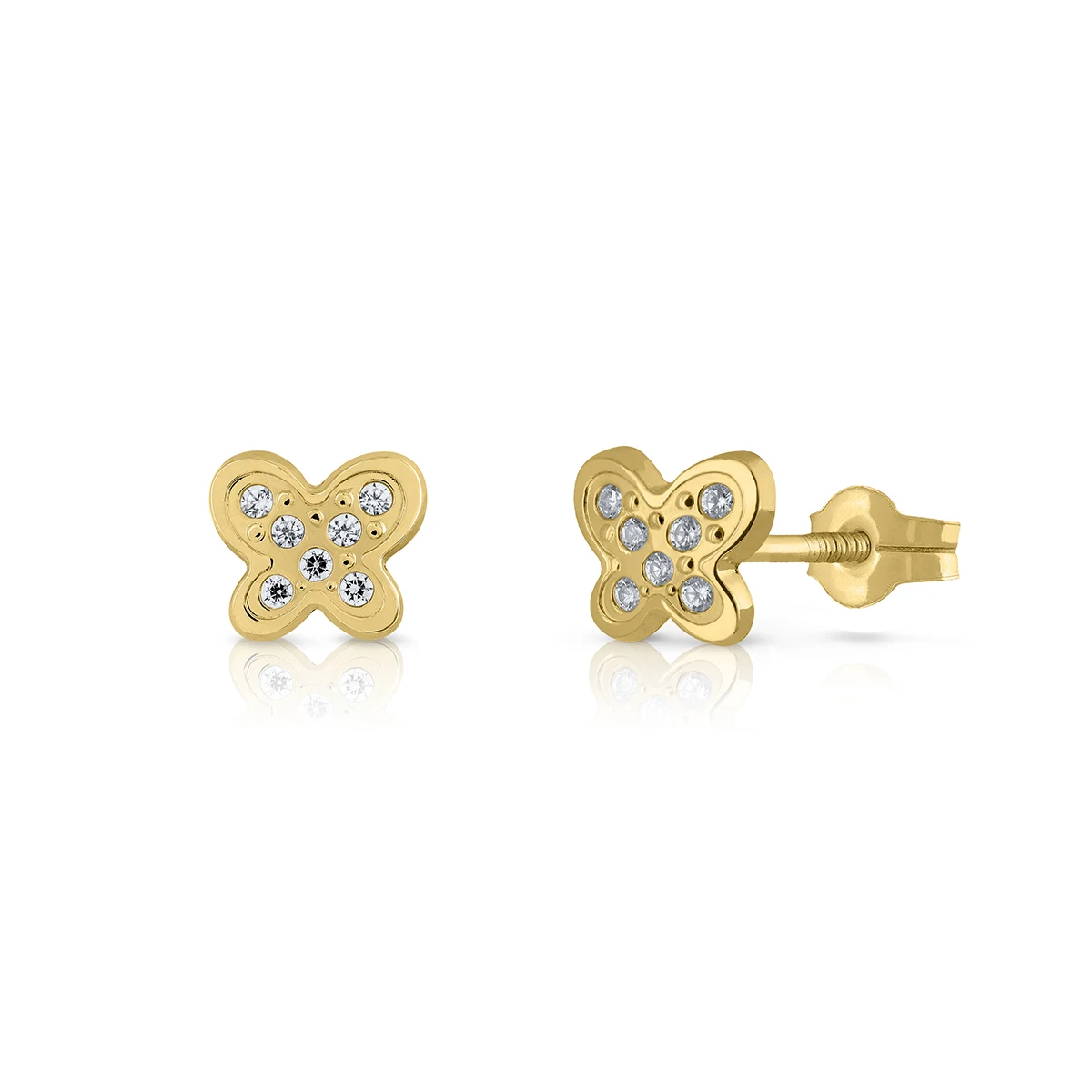 9K SOLID GOLD Fashion Earrings (Available 10k-14k-18k) Butterfly CZ Women Children Kids Ear Clip Screw Back Made in Spain