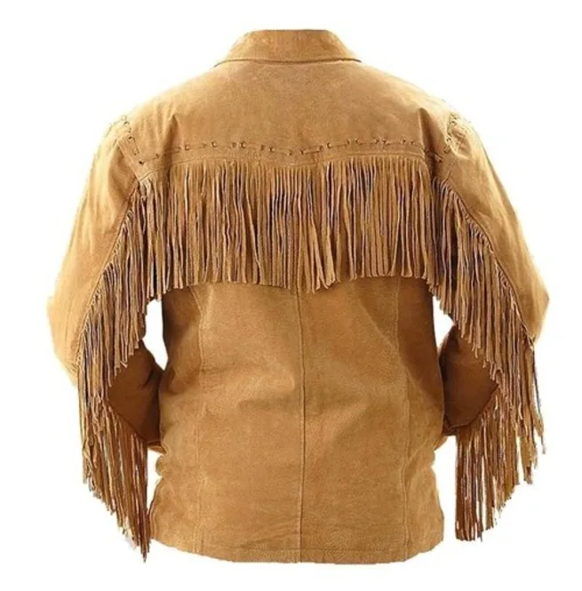 
Brown suede fringe jacket cowboy leather jacket mens suede jacket 