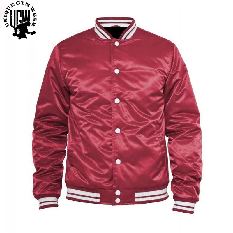 Custom Luxury Brand Varsity Silk Bomber Jackets Men Raglan Zip Up Baseball Satin Jacket
