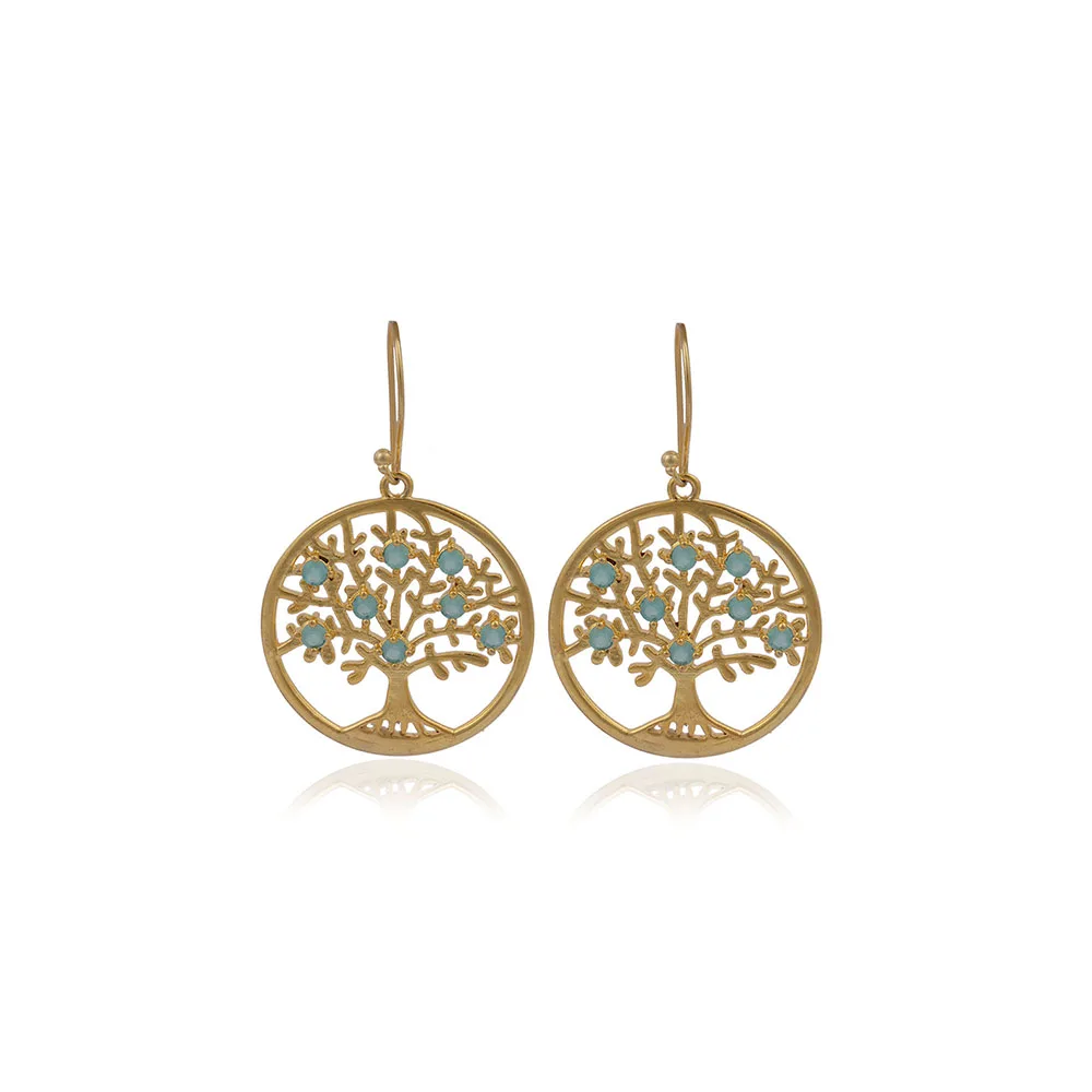 Mode Joyas, Gold Plated Purple Amethyst Gemstone Hook Earring Brass Metal Tree Design Beads Stone Earrings Jewellery. E-627