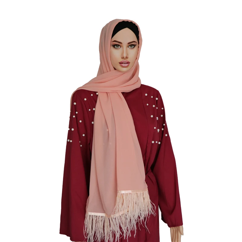 Fashion customize chiffon hijab with feather design scarves america popular chiffon hijab