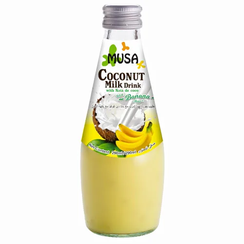 
COCONUT MILK DRINK BANANA FLAVOR WITH NATA DE COCO MUSA BRAND 290ML. 