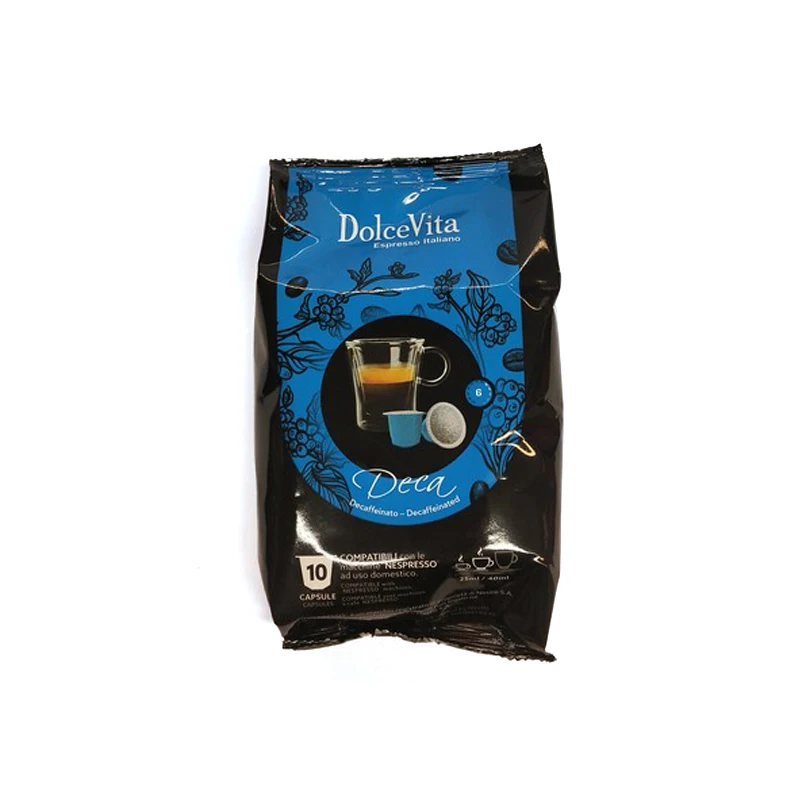 High Quality 10 Capsules per bag of Italian Decaffeinated Coffee 55 gr ideal for Home Restaurant or Hotels