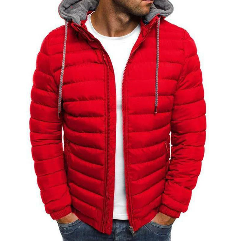 PAKISTAN FACTORY Mens Hoodie Bubble Coats Puffer Plain Red Jackets,Winter Warm Quilted Zip Outwear Street Fashion Bubble Jacket